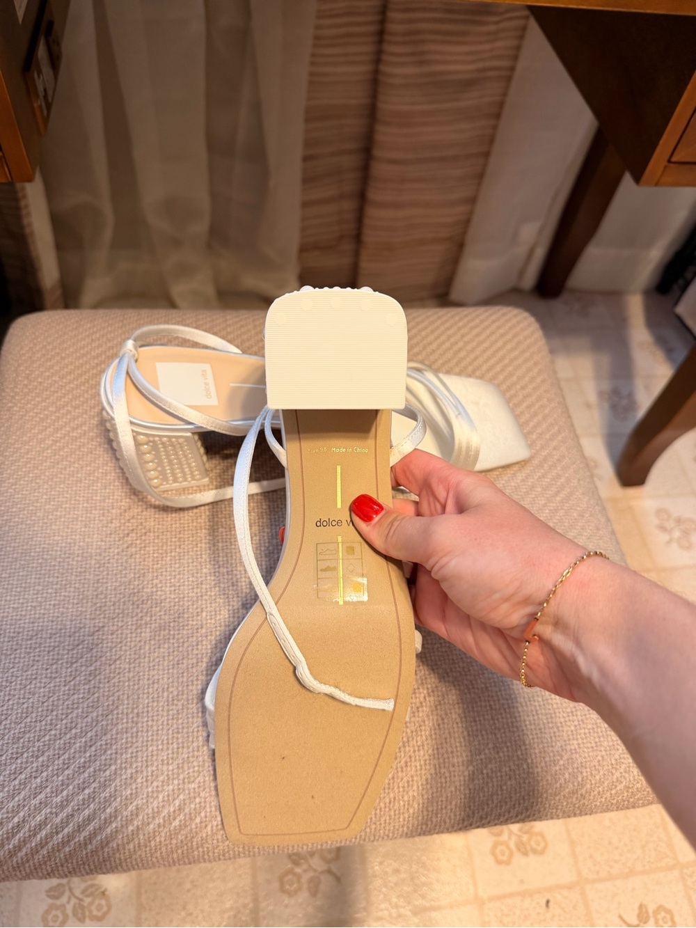 Dolce Vita White Satin Strappy Square-Toe Heels - Picture 3 of 4